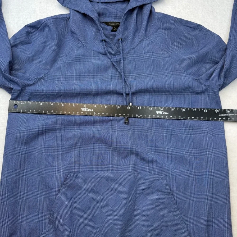 Banana Republic Men Small Blue Plaid Long Sleeve Pullover‎ Hoodie Pocket